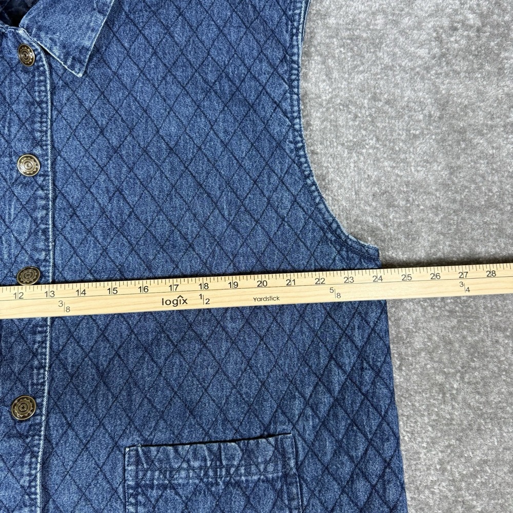 Vintage PTNY Vest Women's XL Blue Quilted Denim Button Boho Cottagecore Western - Picture 6 of 7